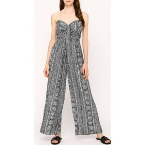 Band Of Gypsies Jumper Black White Sleeveless Sweetheart Flare Smocked wide leg